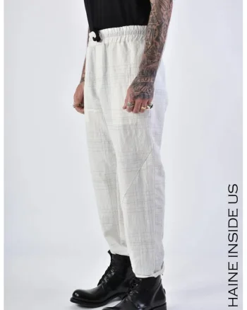 ,Pantaloni regular fit cu imprimeu în dungi și elastic în talie, Alb