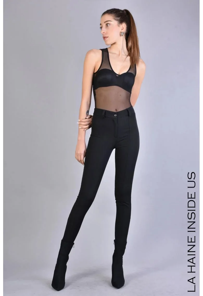 ,Pantaloni skinny cu închdiere prin nasture și fermoar, Negru
