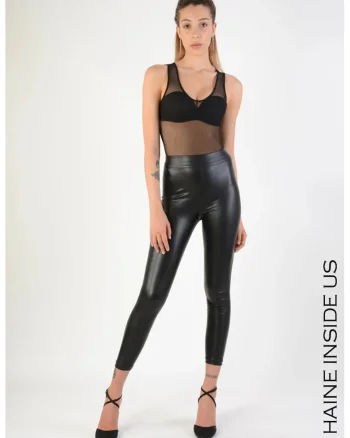 ,Colanți skinny din piele ecologică, Negru
