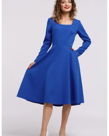 Rochie midi evazata, Albastru royal