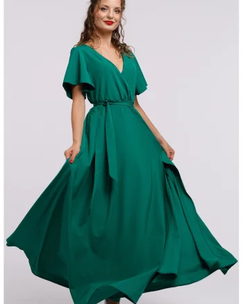 Rochie lunga evazata cu slit lateral la terminatie, Verde