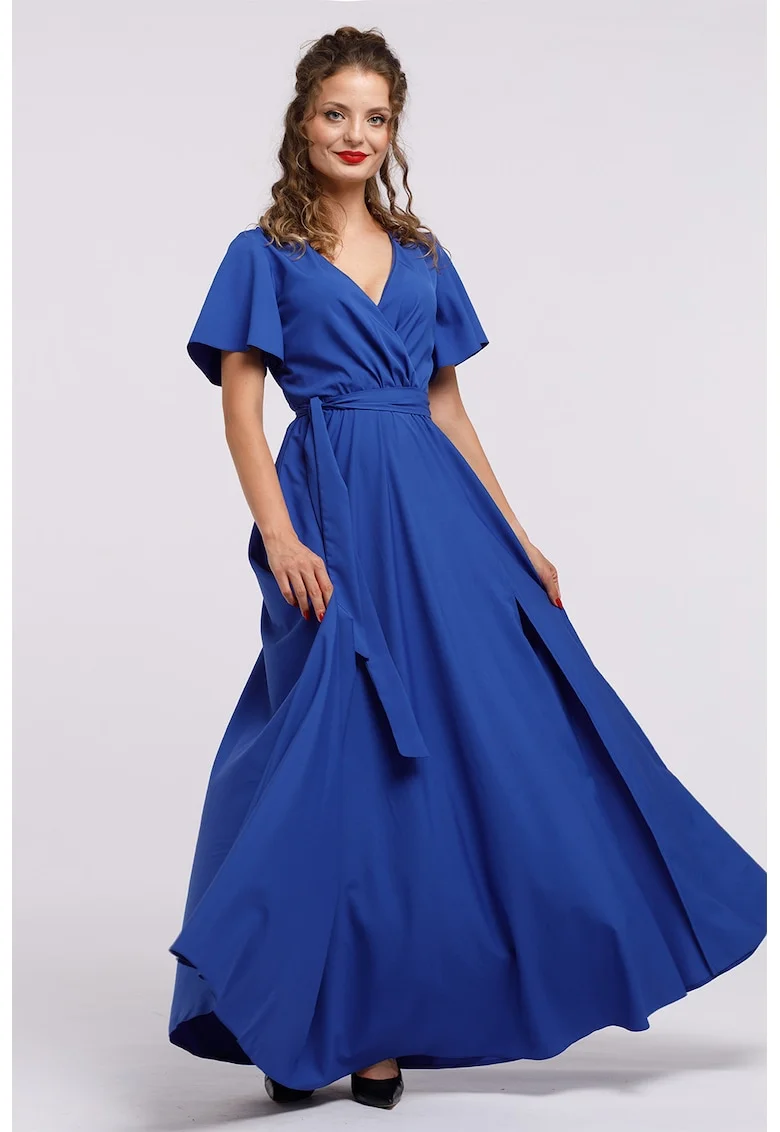 Rochie lunga evazata cu slit lateral la terminatie, Albastru royal