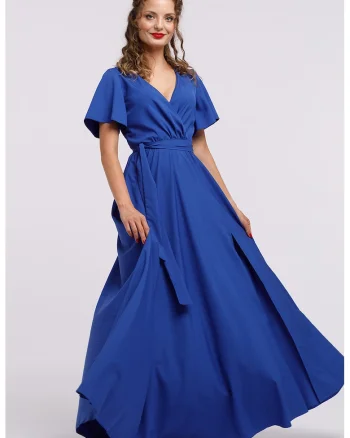 Rochie lunga evazata cu slit lateral la terminatie, Albastru royal