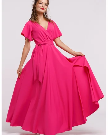 Rochie lunga evazata cu slit lateral la terminatie, Fucsia