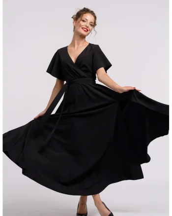 Rochie lunga evazata cu slit lateral la terminatie, Negru