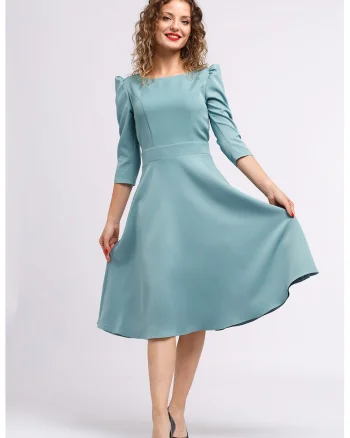 Rochie midi evazata cu fermoar, Albastru petrol