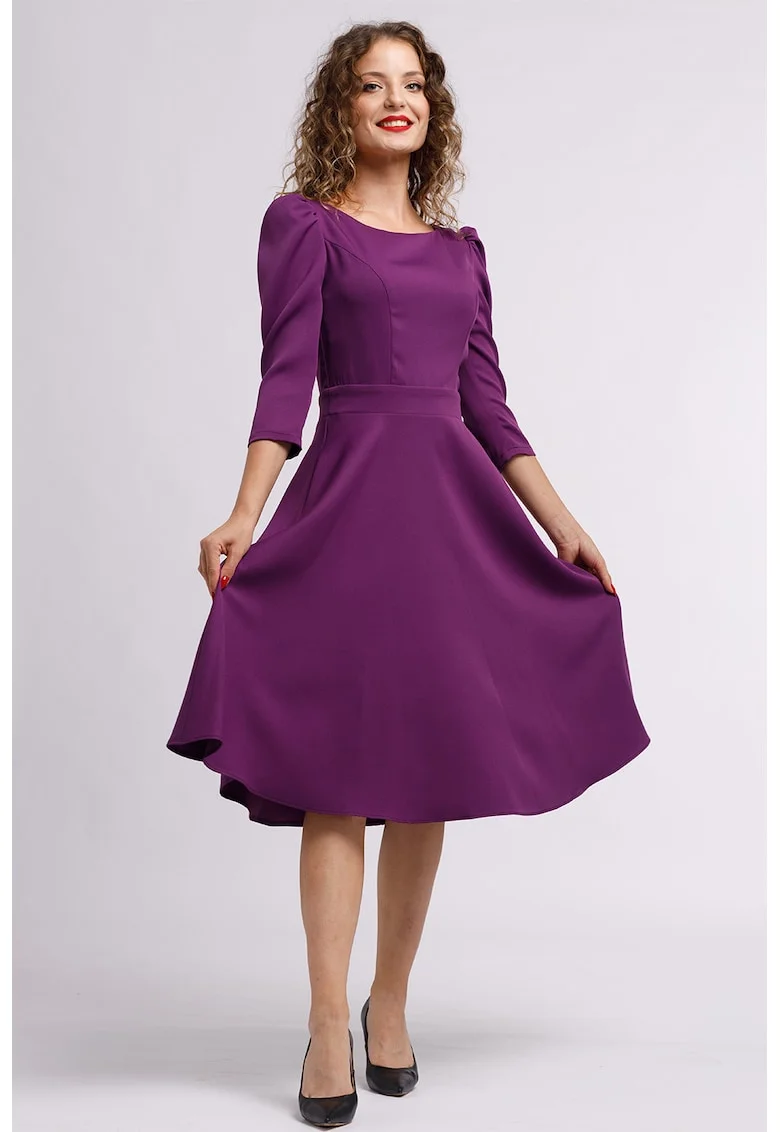 Rochie midi evazata cu fermoar, Violet