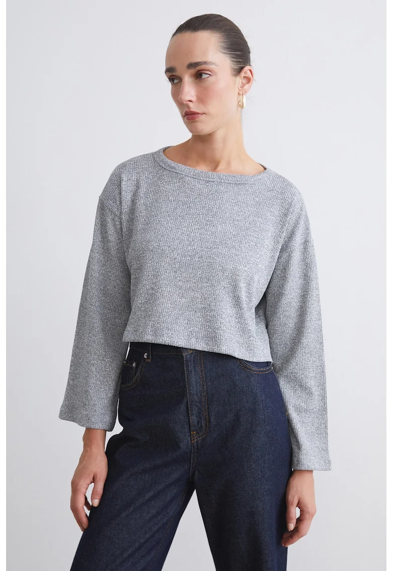 Pulover crop striat, Gri deschis
