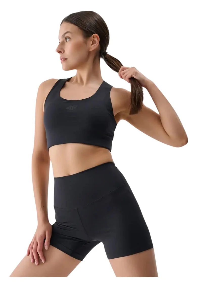 Colanti scurti de dama  negru intens, talie inalta, croiala slim, poliester,