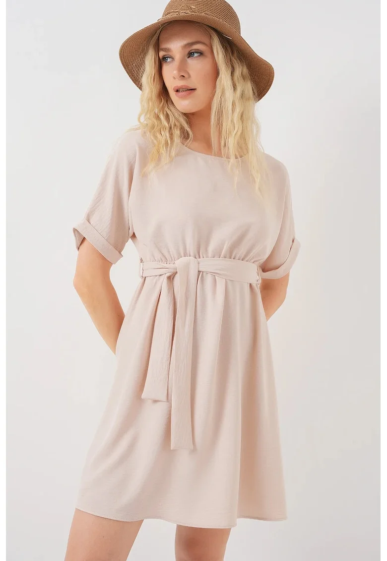 Rochie mini dama HiCCUP, cu cordon, poliester/elastan, bej
