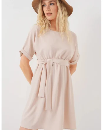 Rochie mini dama HiCCUP, cu cordon, poliester/elastan, bej