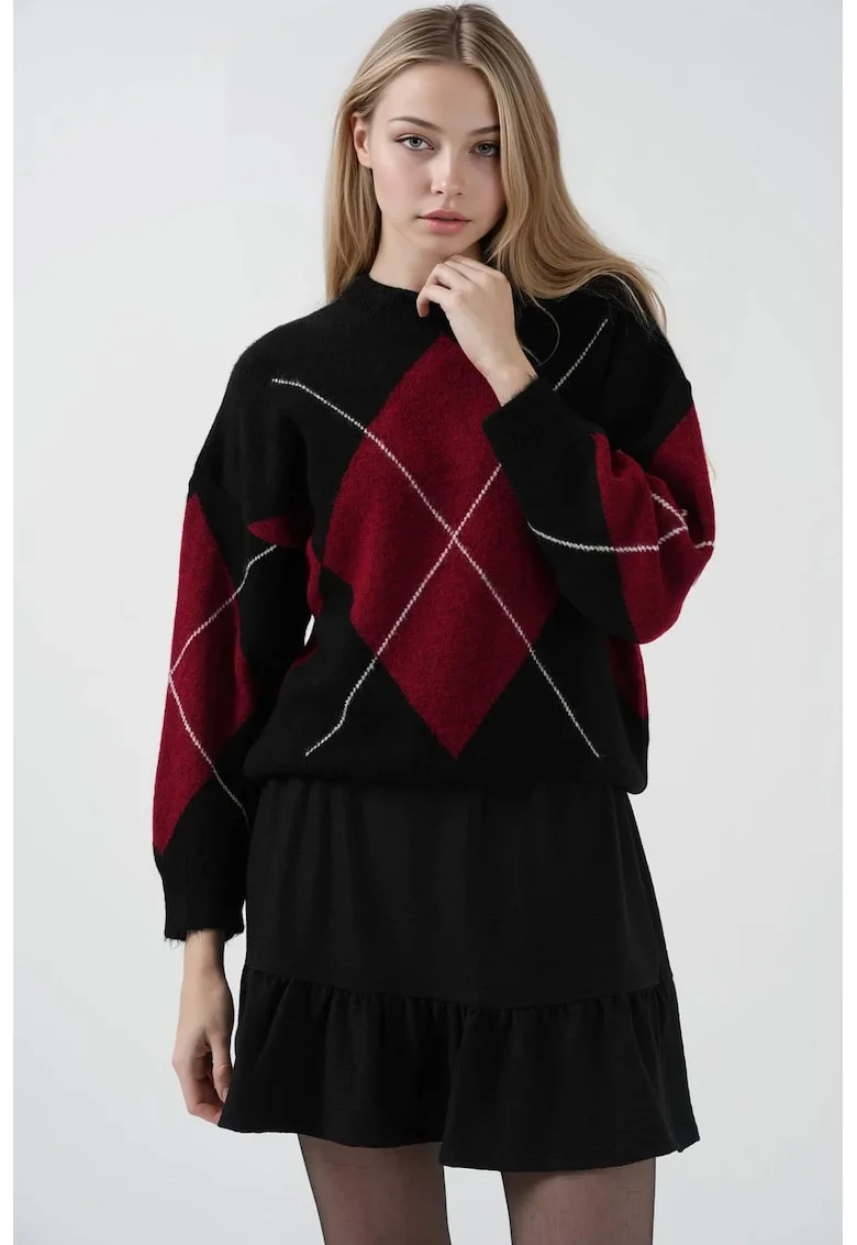 Fusta mini, HiCCUP, texturata, detalii cu volane, negru, poliester-lycra
