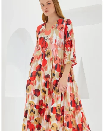 Rochie midi dama HiCCUP, decolteu V, viscoza, multicolor
