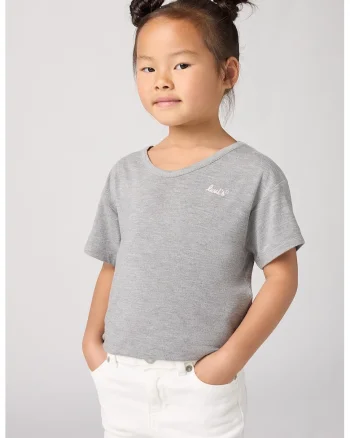 Tricou cu logo brodat, Gri melange