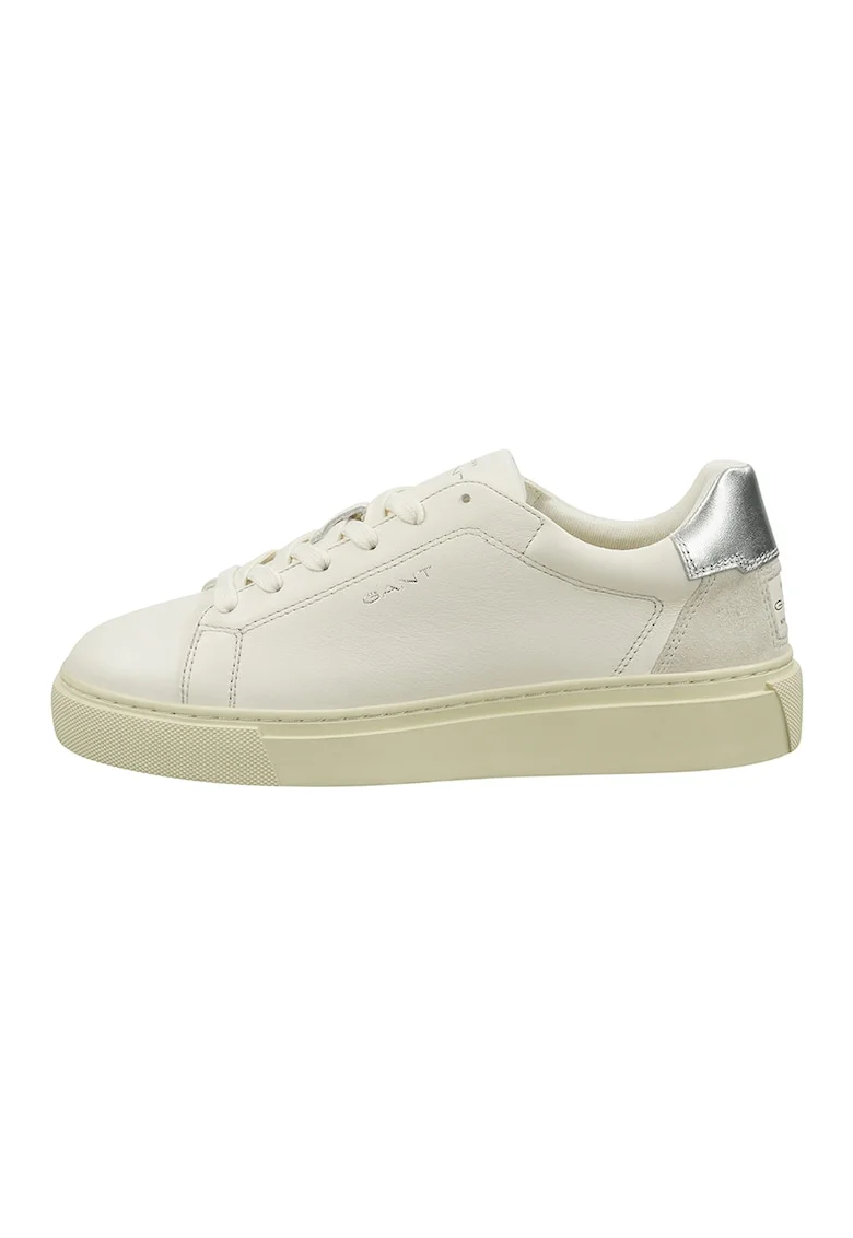 Pantofi sport din piele si piele intoarsa cu logo Julice, Alb/Argintiu