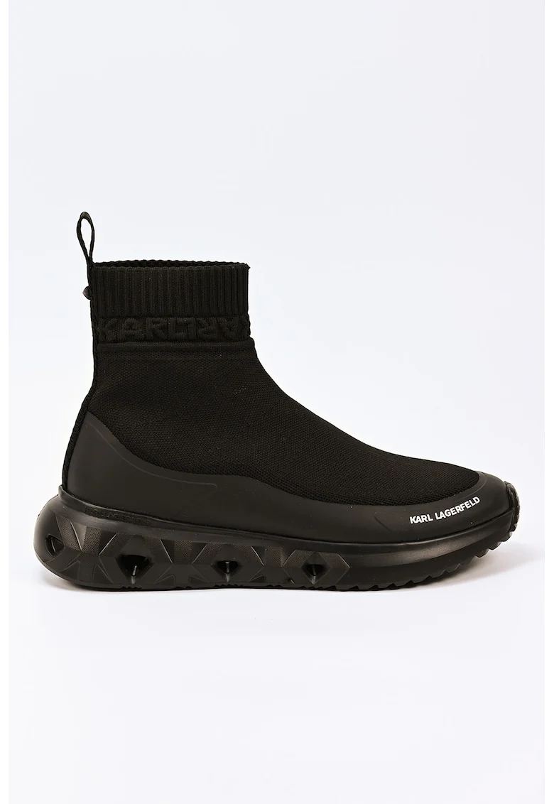 Pantofi sport mid-high din plasa tricotata, Negru