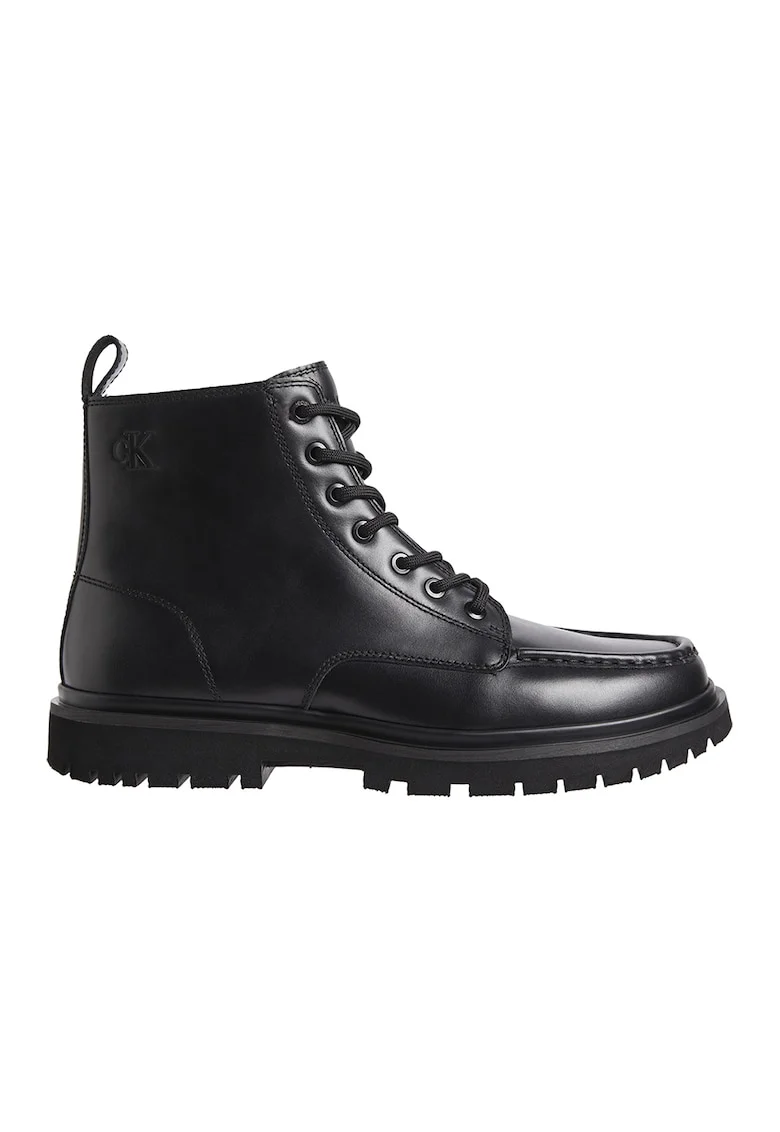 Ghete de piele cu cusaturi evidentiate, Negru