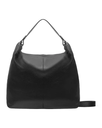 Geanta hobo de piele cu logo, Negru