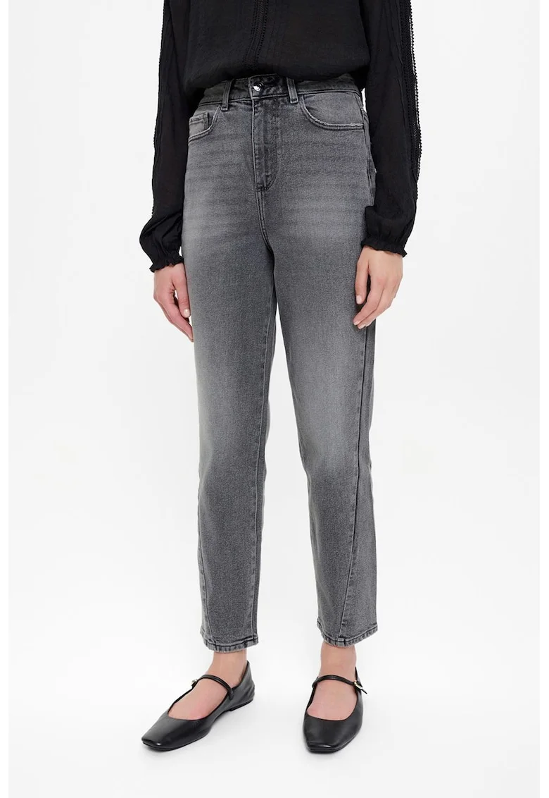 Blugi crop cu aspect decolorat, Gri inchis