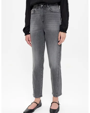 Blugi crop cu aspect decolorat, Gri inchis