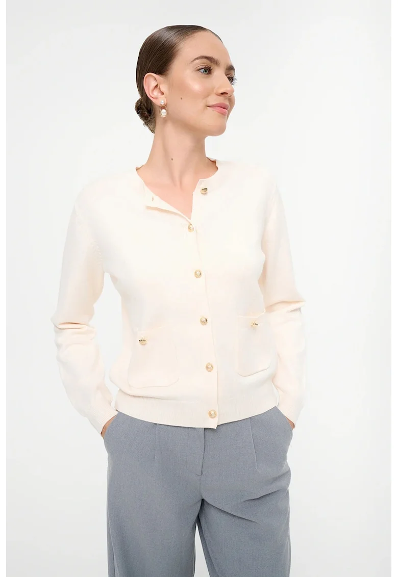 Cardigan cu nasturi si buzunare, Bej deschis