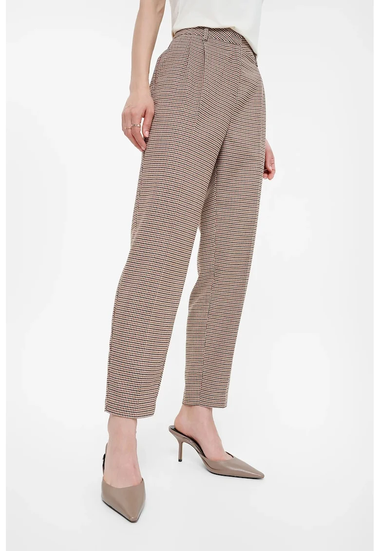 Pantaloni cu imprimeu houndstooth, Negru/Bej/Maro deschis