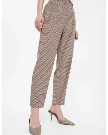 Pantaloni cu imprimeu houndstooth, Negru/Bej/Maro deschis