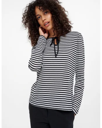 Bluza cu decolteu la baza gatului si model, Alb/Albastru ultramarin