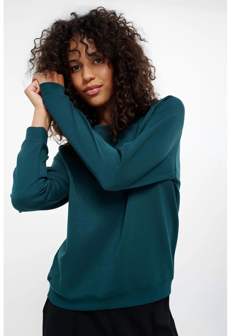 Bluza de trening cu decolteu la baza gatului si maneci raglan, Albastru petrol
