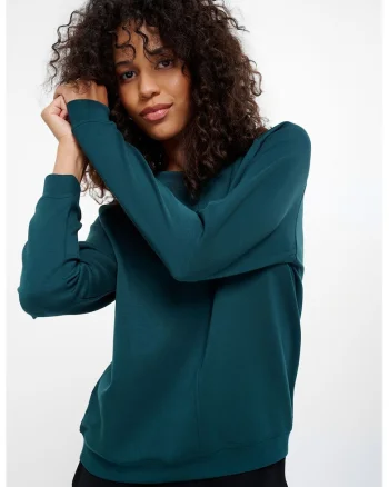 Bluza de trening cu decolteu la baza gatului si maneci raglan, Albastru petrol