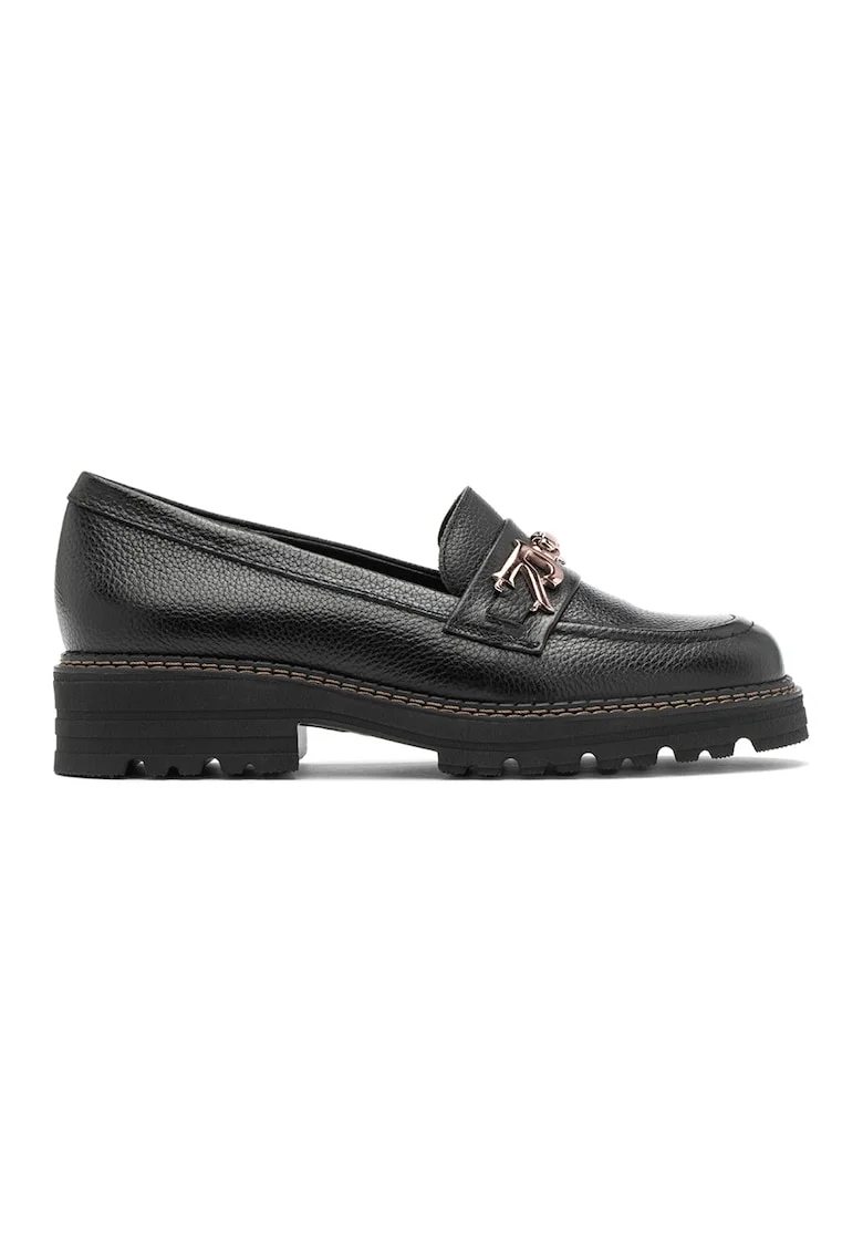 Pantofi loafer de piele cu logo, Negru