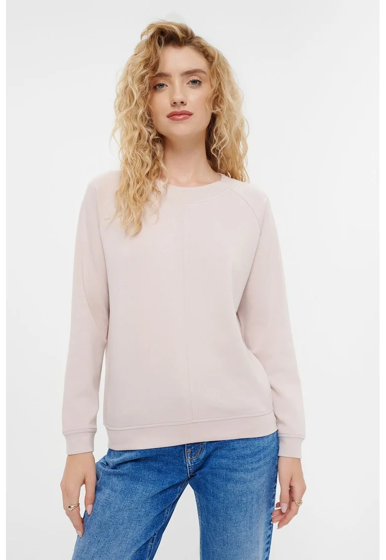 Bluza de trening cu decolteu la baza gatului si maneci raglan, Bej deschis