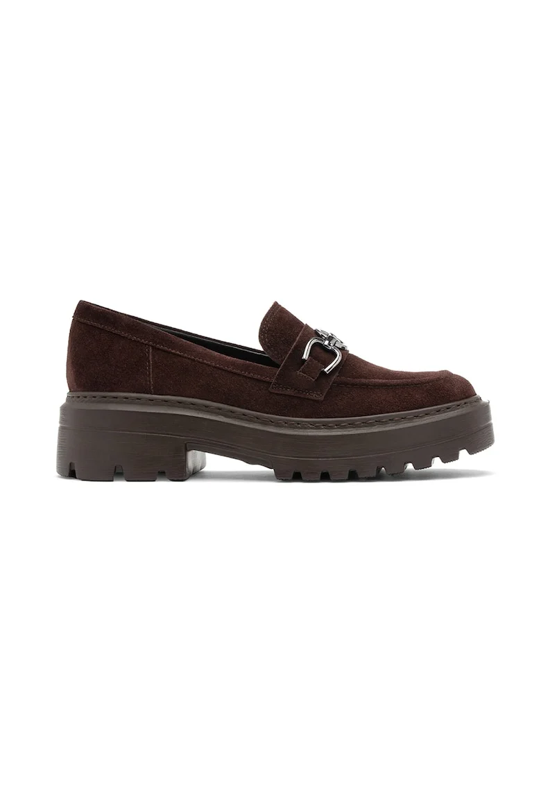 Pantofi loafer cu toc masiv, Maro cognac