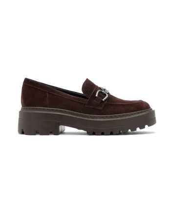 Pantofi loafer cu toc masiv, Maro cognac