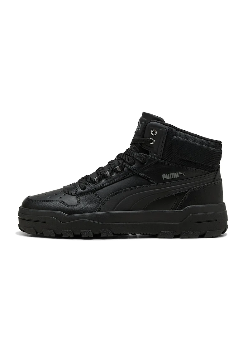 Pantofi sport mid-high cu insertii de piele Rebound Abrupt Cast, Negru/Negru stins/Gri antracit