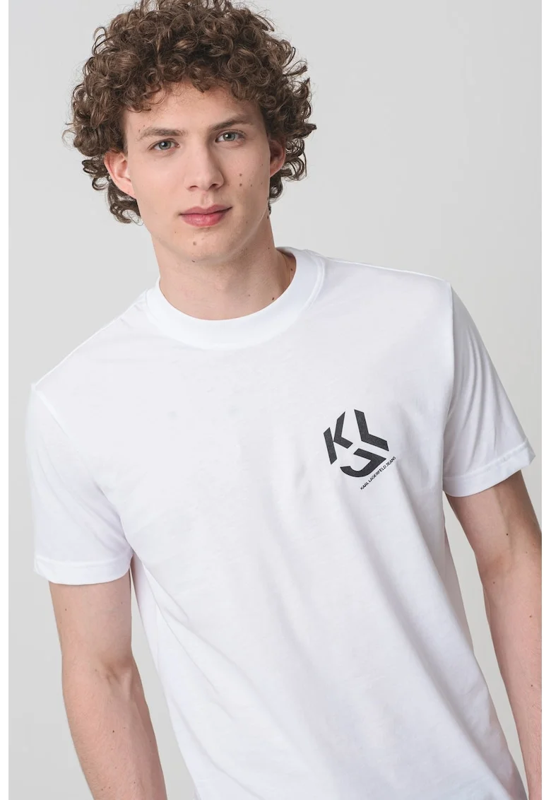 Tricou din amestec de bumbac organic cu logo pe piept, Negru/Alb optic