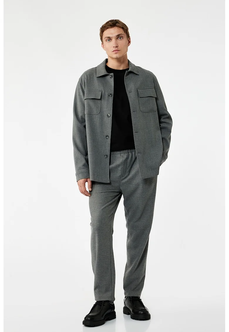 Pantaloni conici cu model uni, Gri inchis