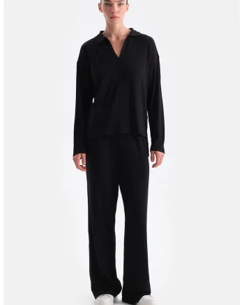 Pantaloni relaxed fit cu snururi de ajustare, Negru