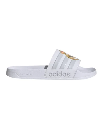 Papuci cu logo Real Madrid Adilette, Alb optic
