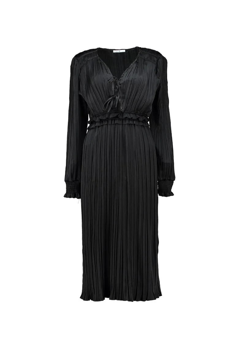 Rochie midi plisata de satin, Negru
