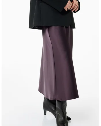 Fusta midi de satin, Violet aubergine