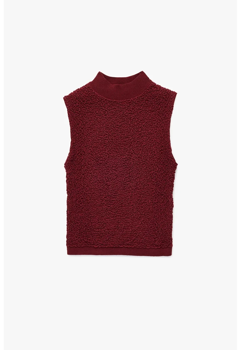 Bluza texturata cu guler inalt, Visiniu