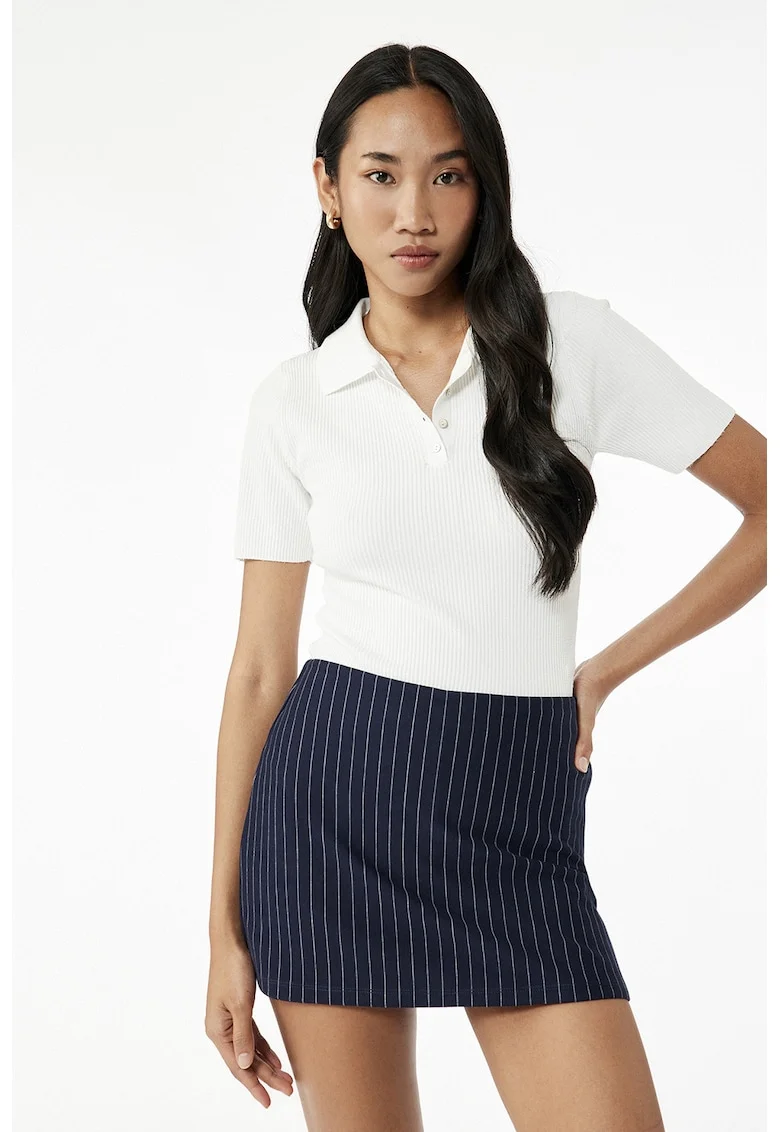 Pulover polo slim fit, Alb