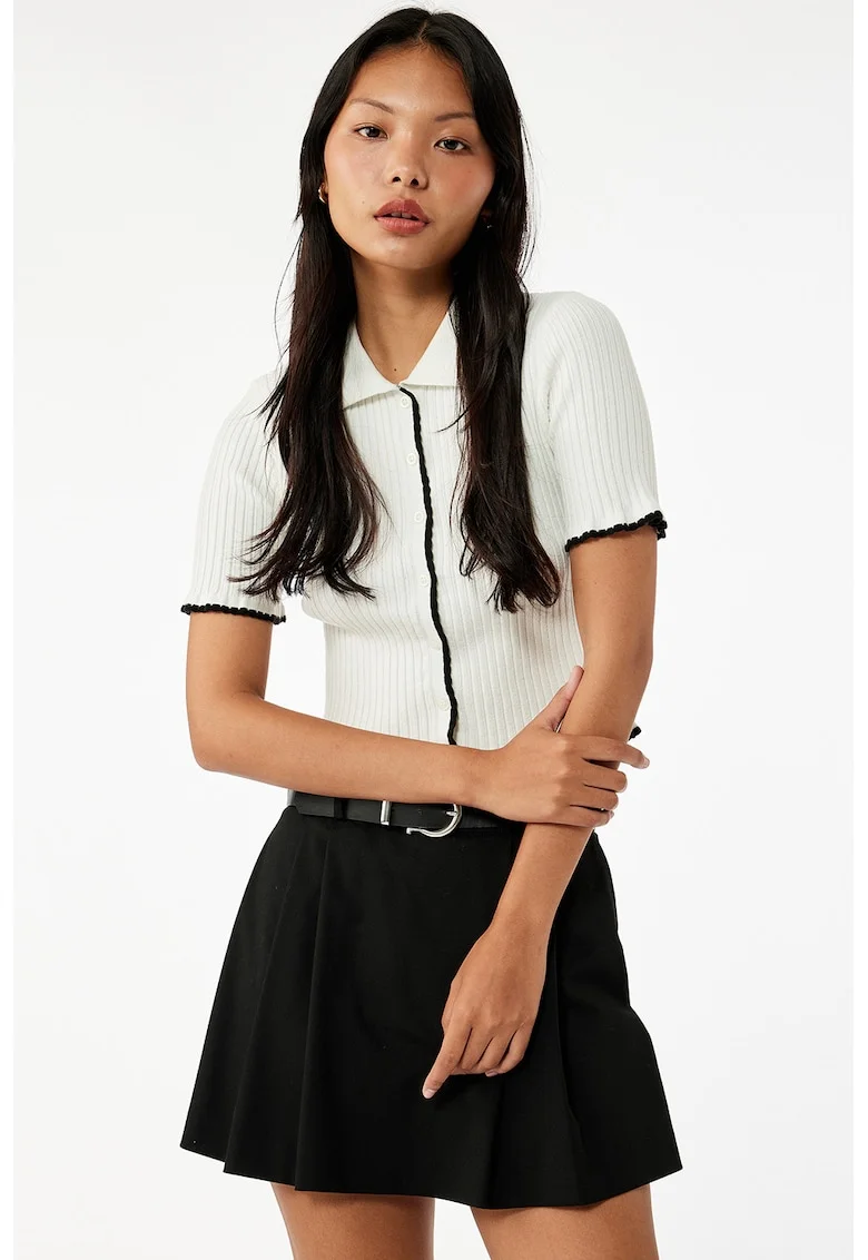 Pulover cu maneci scurte, Alb fildes/Negru