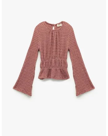 Bluza crosetata cu decolteu la baza gatului, Rosu stins