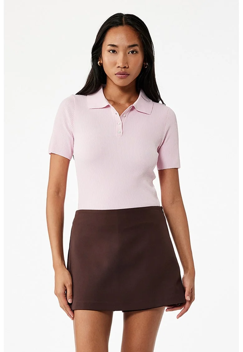 Pulover polo slim fit, Roz pastel