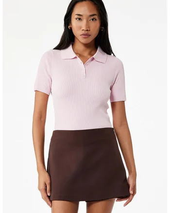 Pulover polo slim fit, Roz pastel