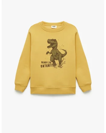 Bluza de trening cu imprimeu dinozaur, Galben sofran/Kaki