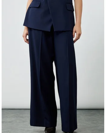 Pantaloni palazzo cu buzunare oblice, Bleumarin