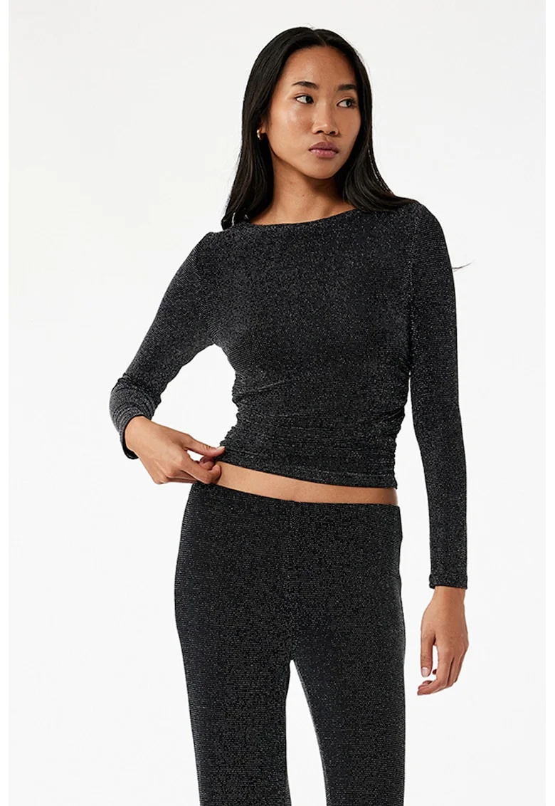 Bluza slim-fit cu aspect stralucitor, Negru